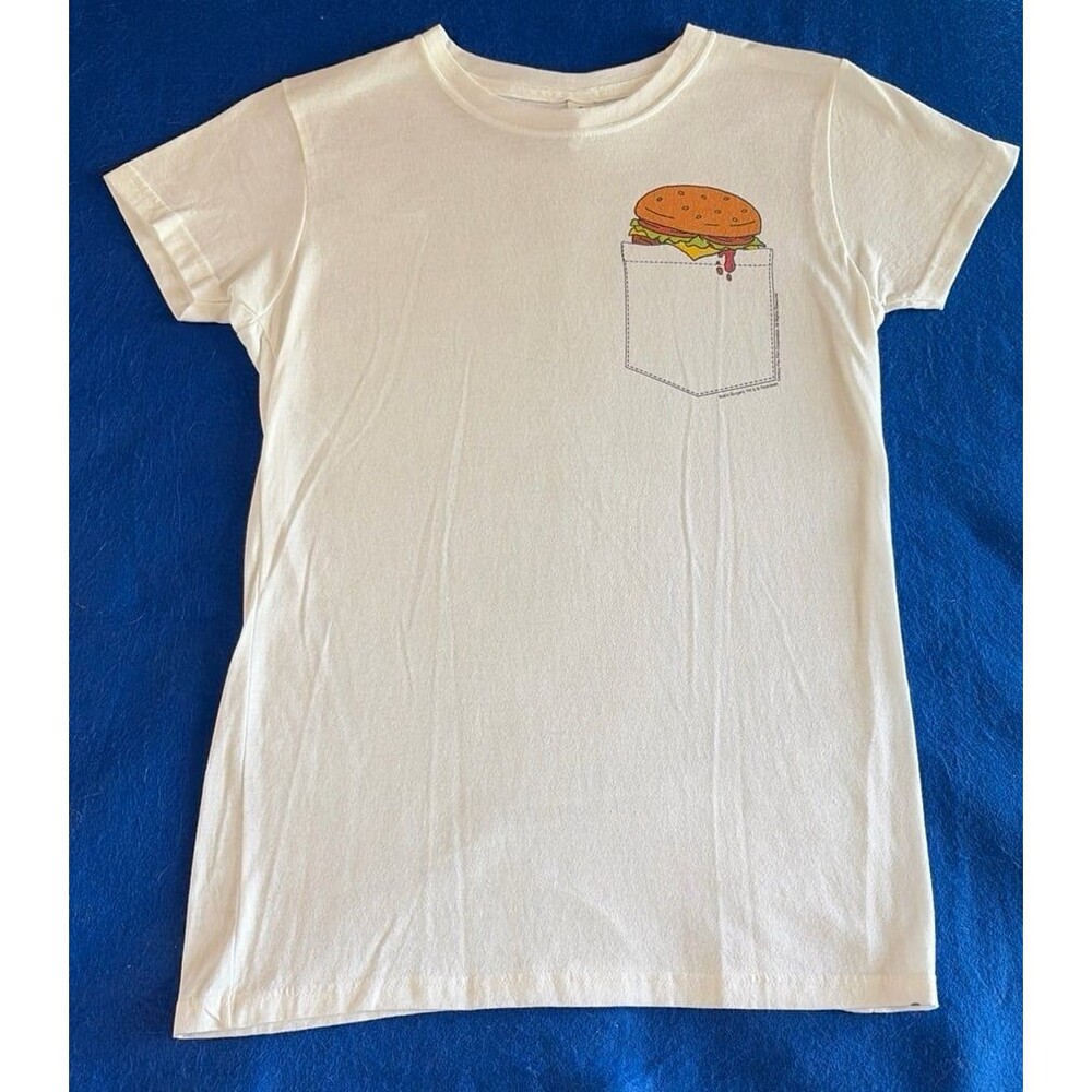 20th Century Fox Hamburger Pocket Graphic T-Shirt White Size L Novelty Tee